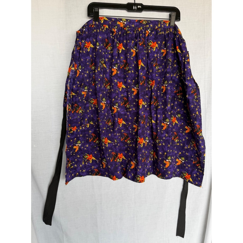 Handmade Halloween Half Apron Purple Witch Star Print Two Pockets One Size